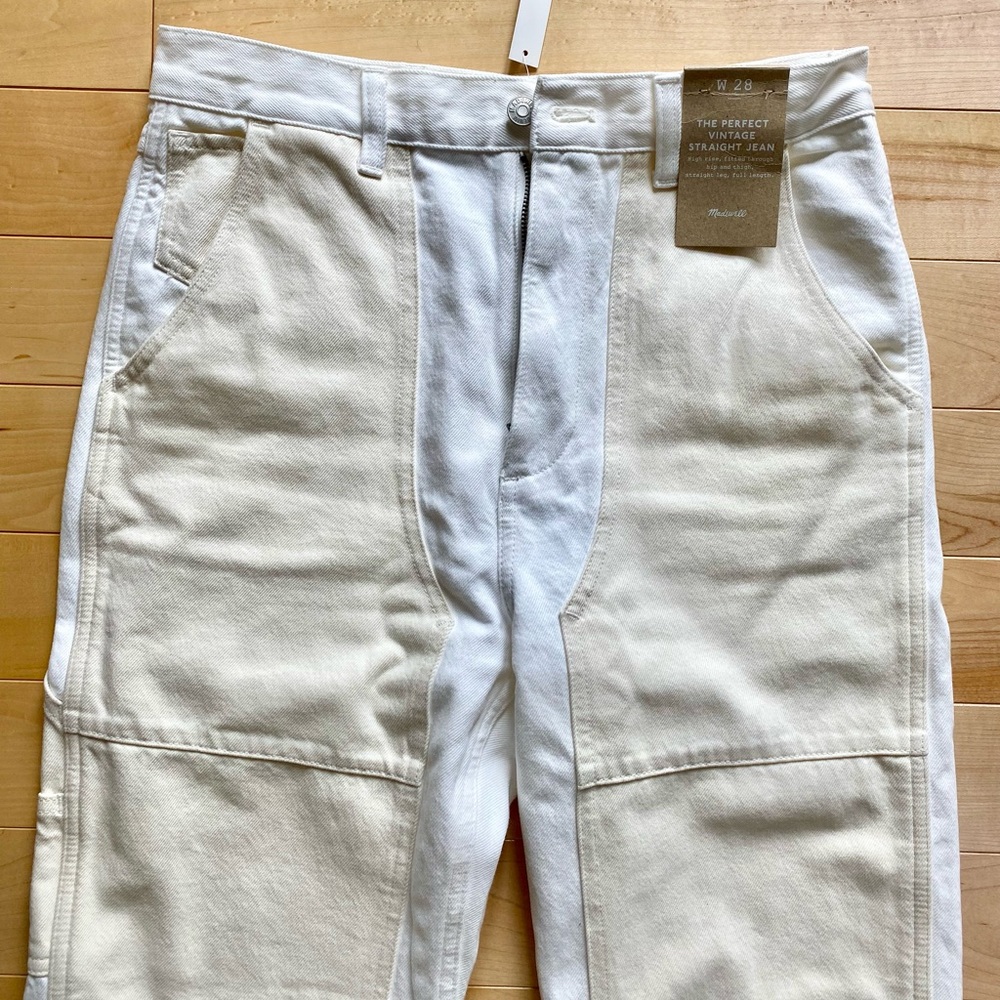 Madewell Cream Patchwork Utility Jeans - Picture 2 of 9